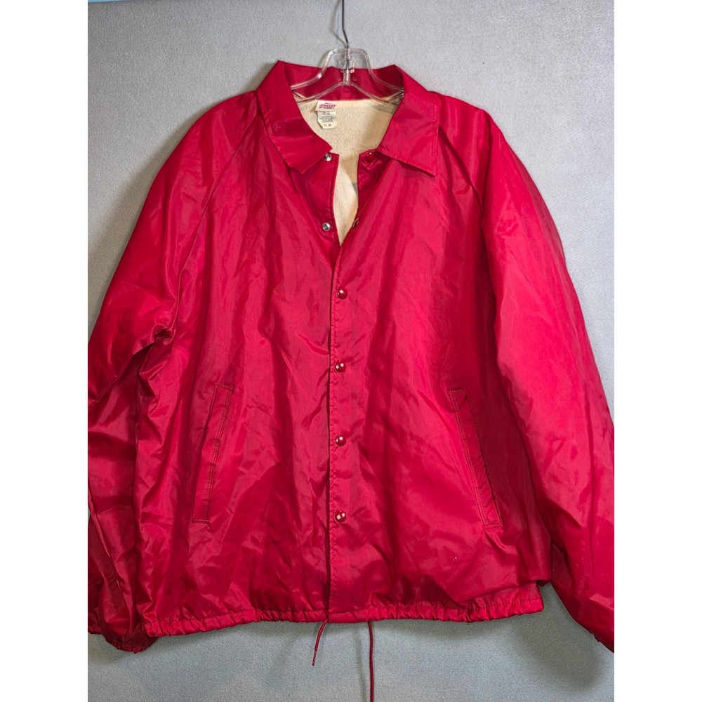 Vintage Jerzees by Russell Coaches Jacket Red Nylon Snap Front XL 46 Made in USA